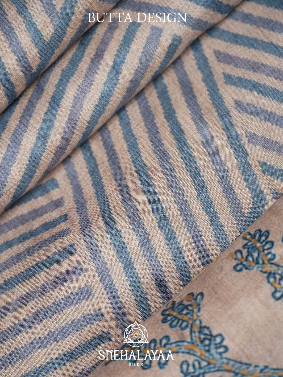 Beige With Blue Border Tussar saree