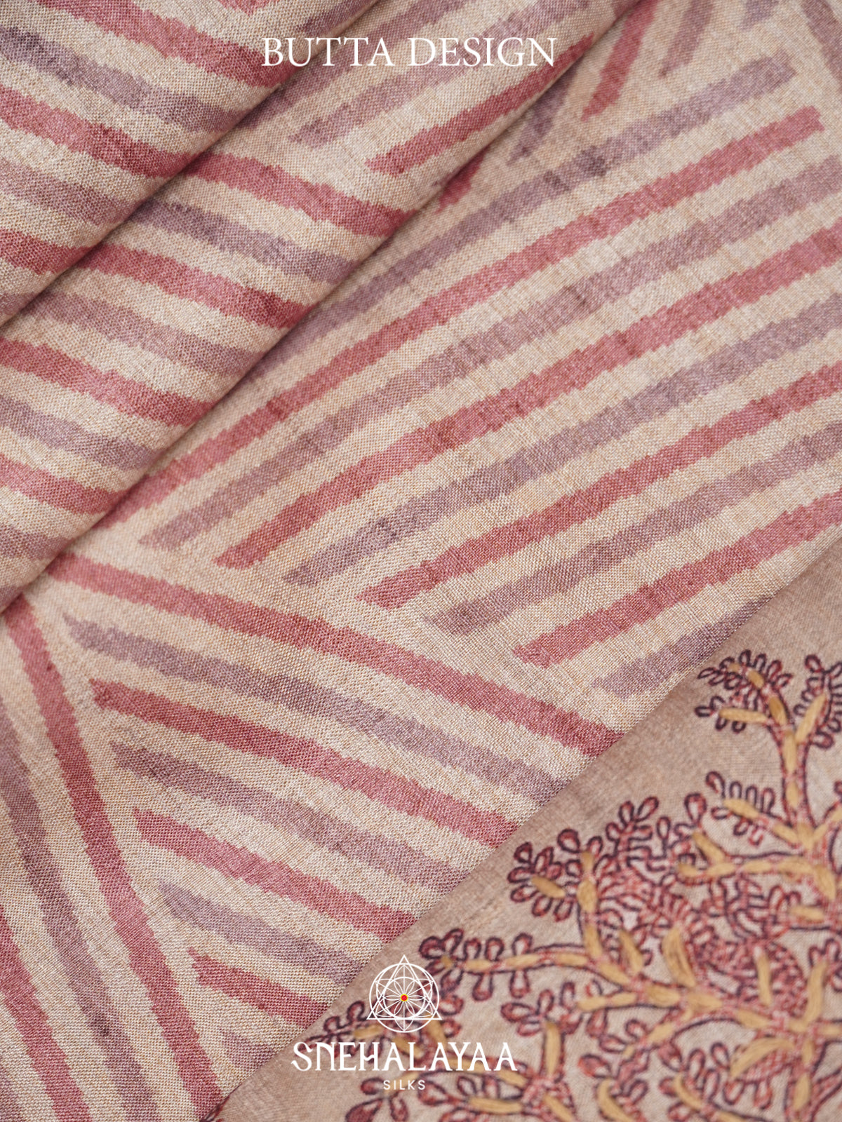 Beige With Maroon Border Tussar saree