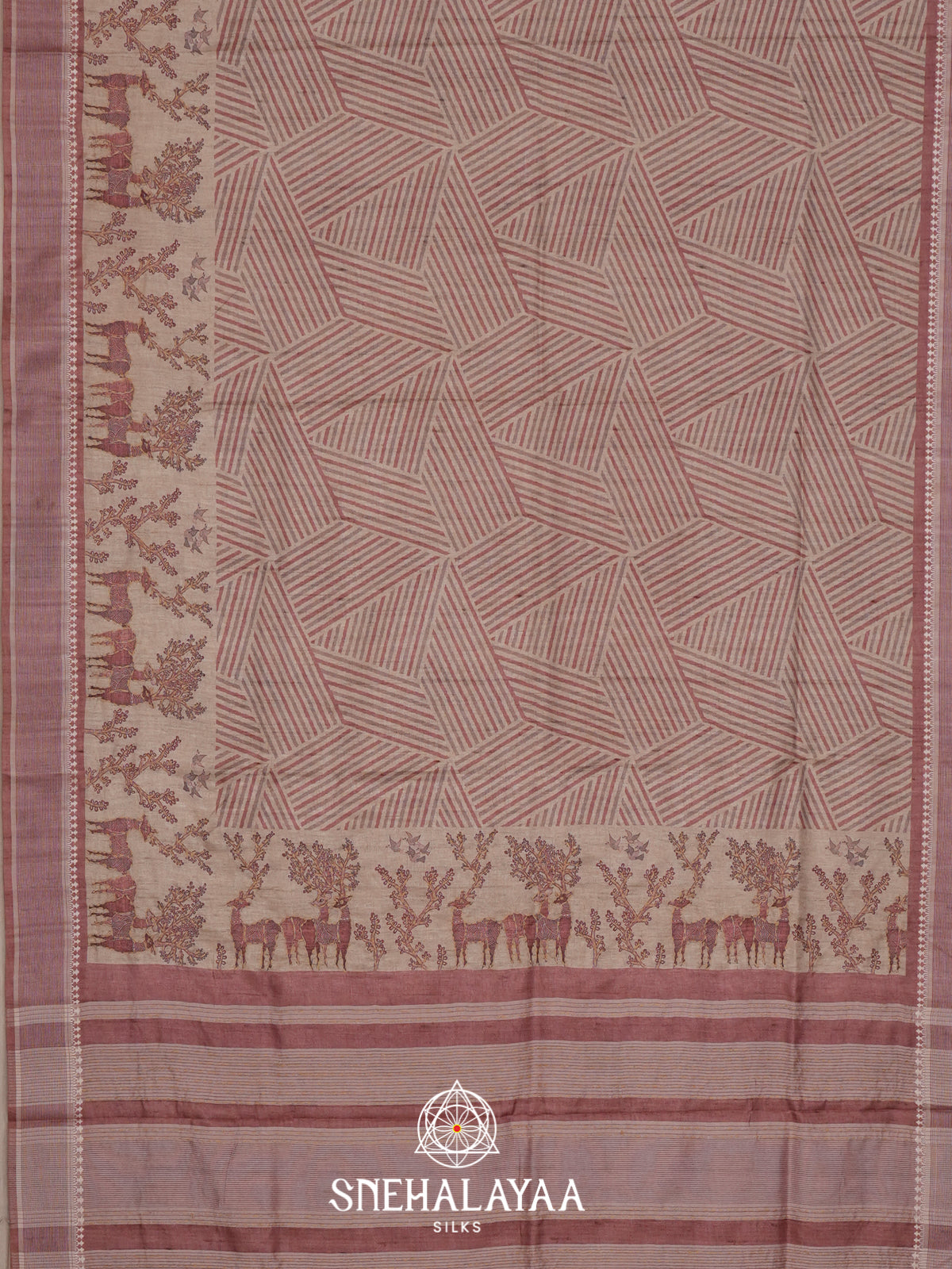Beige With Maroon Border Tussar saree