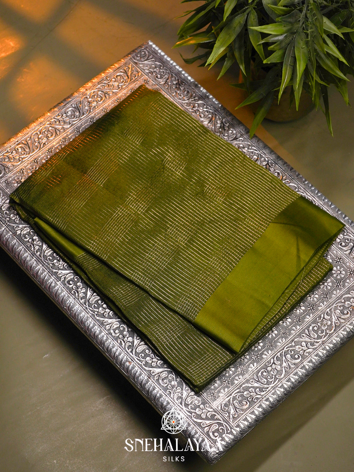 Lime Green  Kora Silk Saree