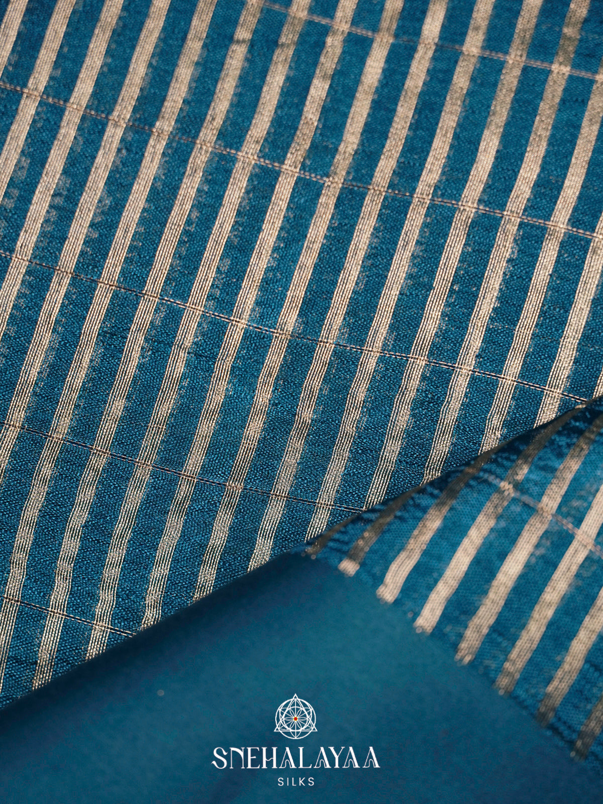 Peacock Blue  Kora Silk Saree