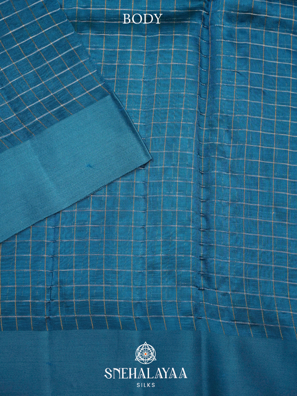 Peacock Blue  Kora Silk Saree