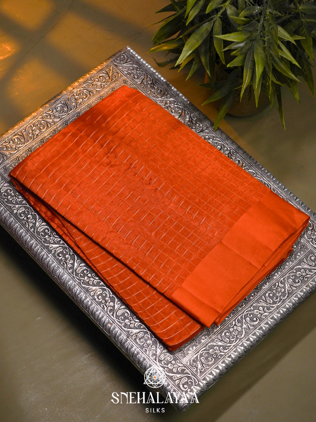 Orange  Kora Silk Saree