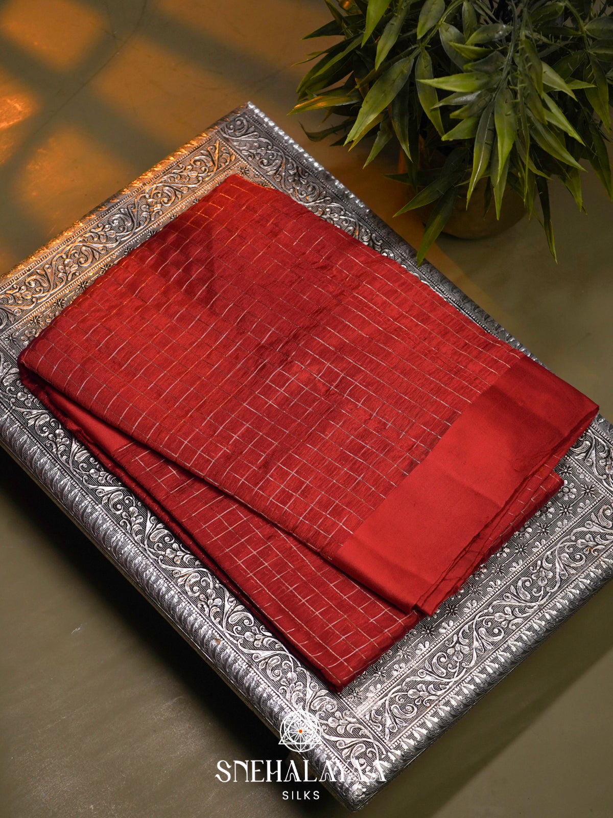 Maroon  Kora Silk Saree