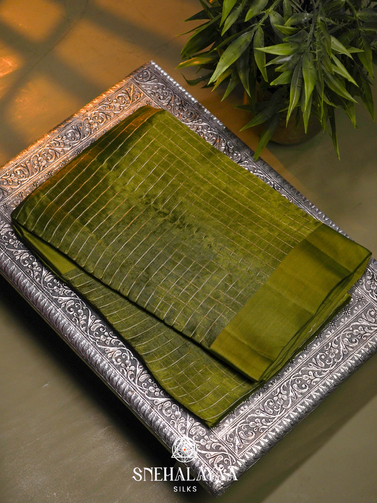 Olive Green  Kora Silk Saree