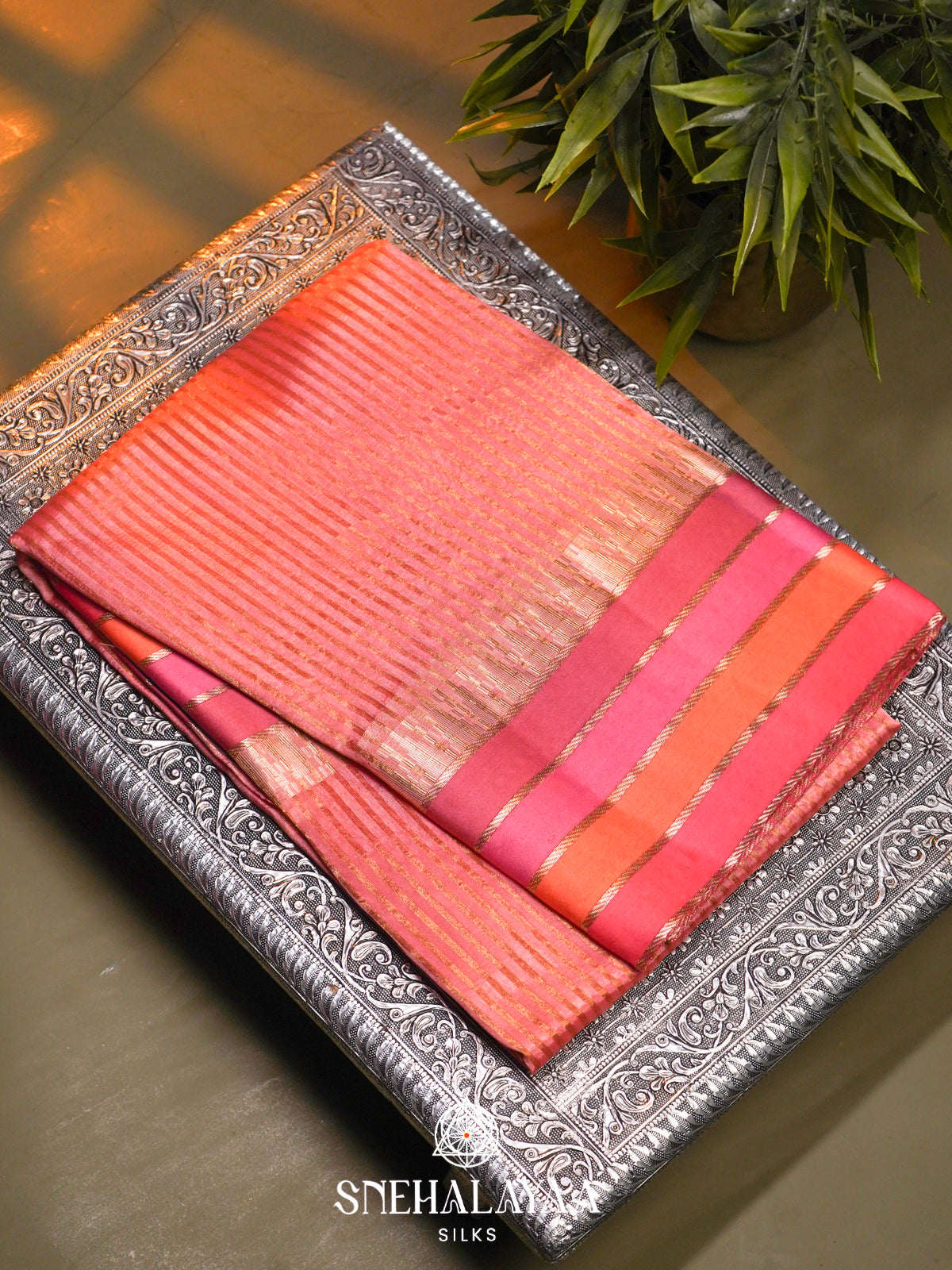 Pink  Kora Silk Saree