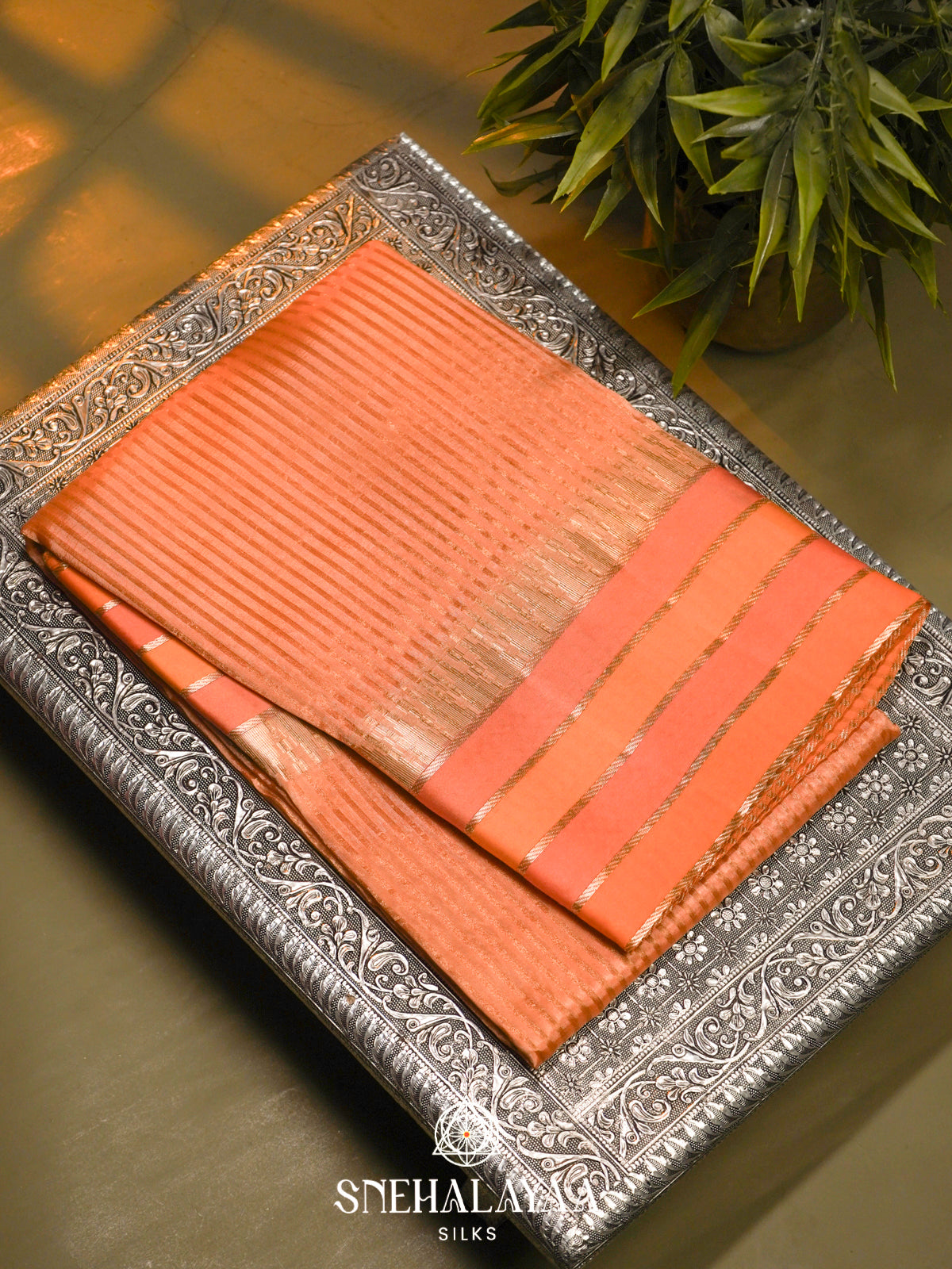 Peach  Kora Silk Saree