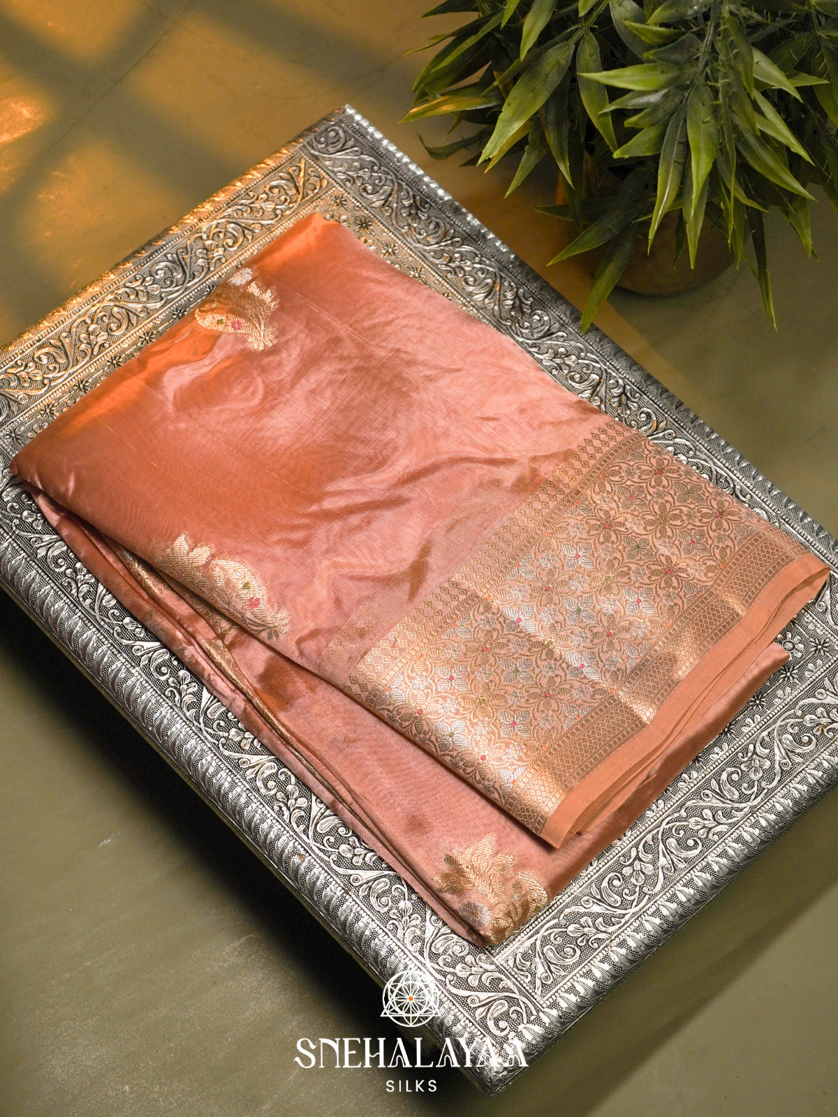 Pale Peach  Kora Silk Saree
