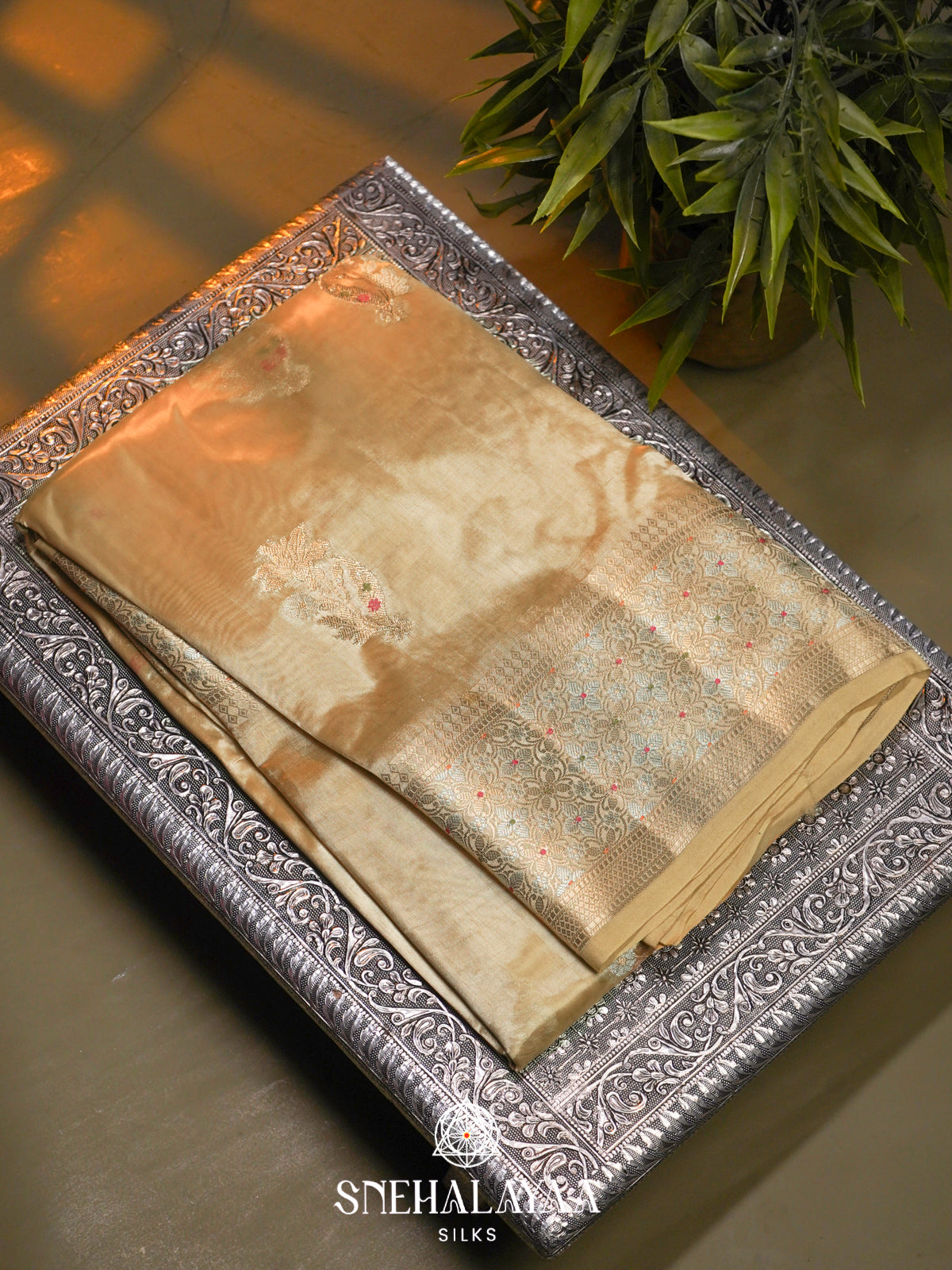 Cream  Kora Silk Saree