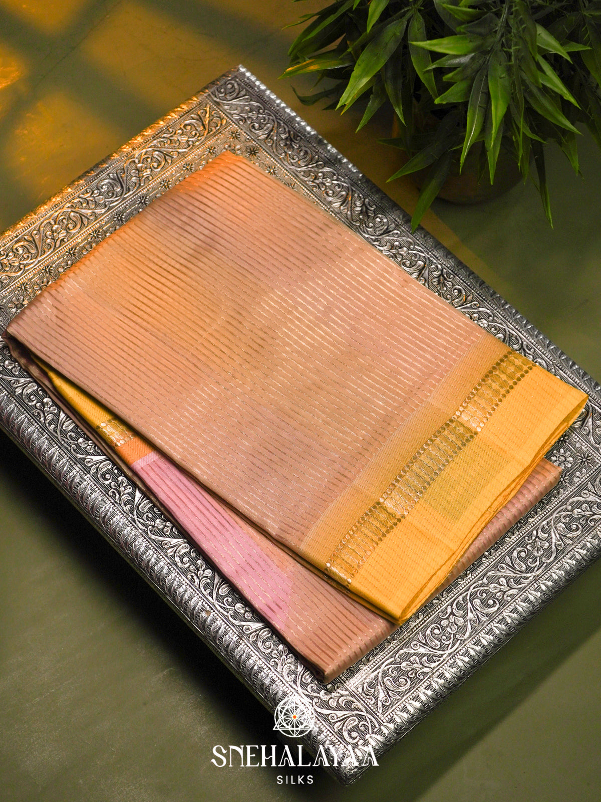 Peach  Kora Silk Saree