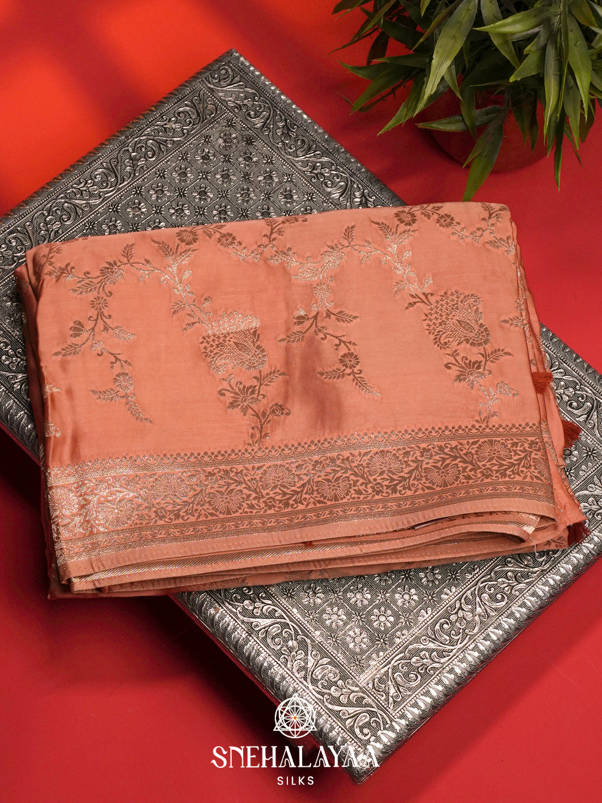 Peach Banaras Silk Saree