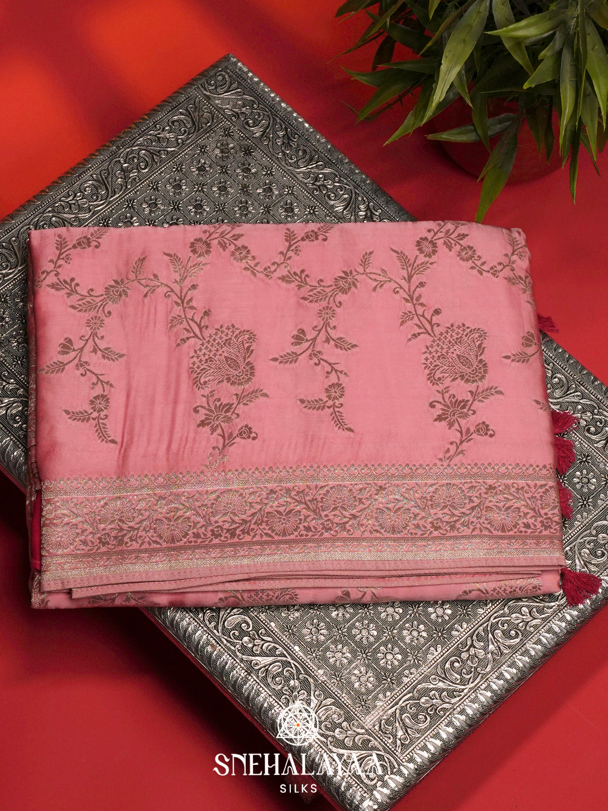 Baby Pink Banaras Silk Saree
