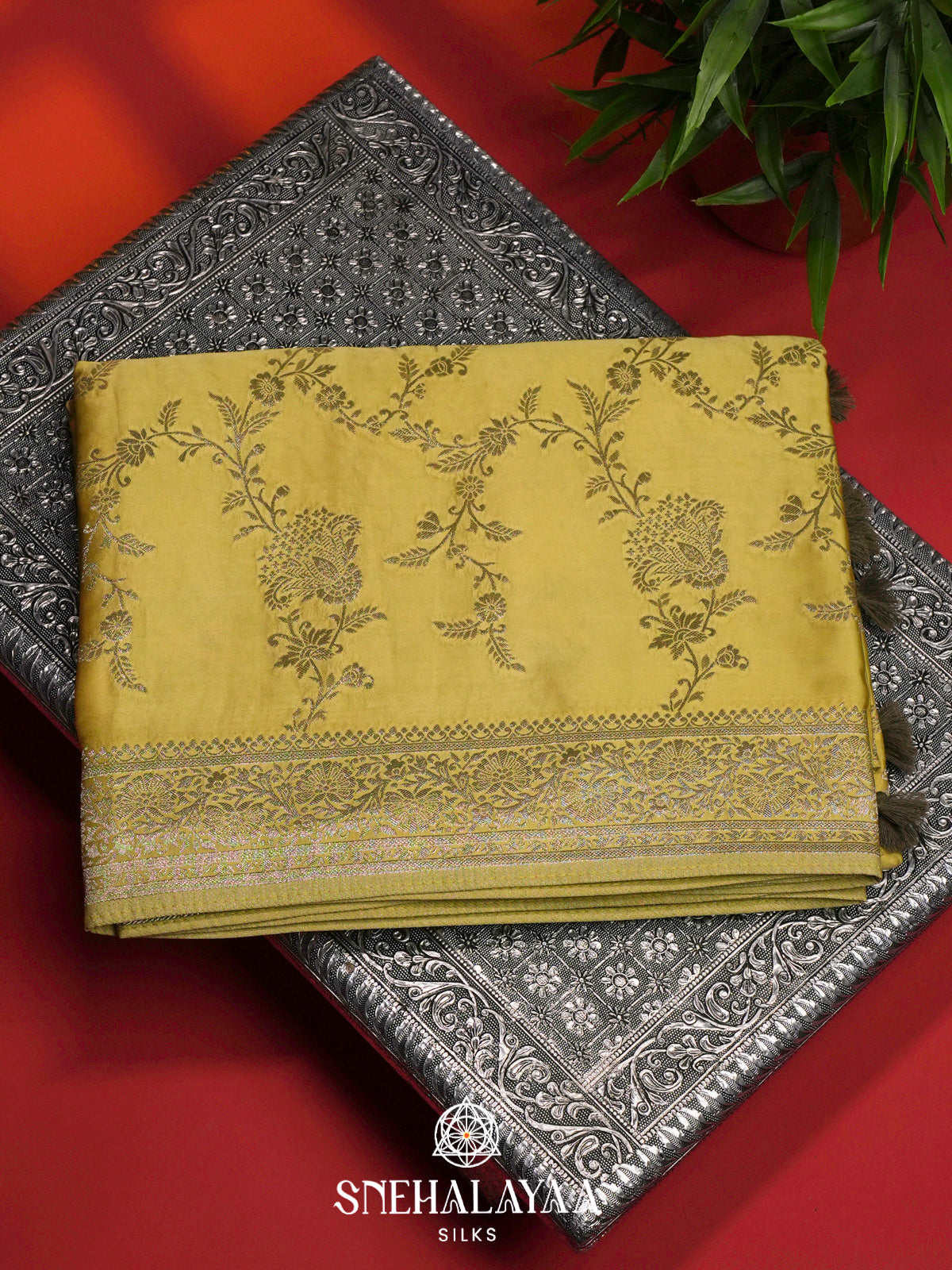 Lemon Yellow Banaras Silk Saree