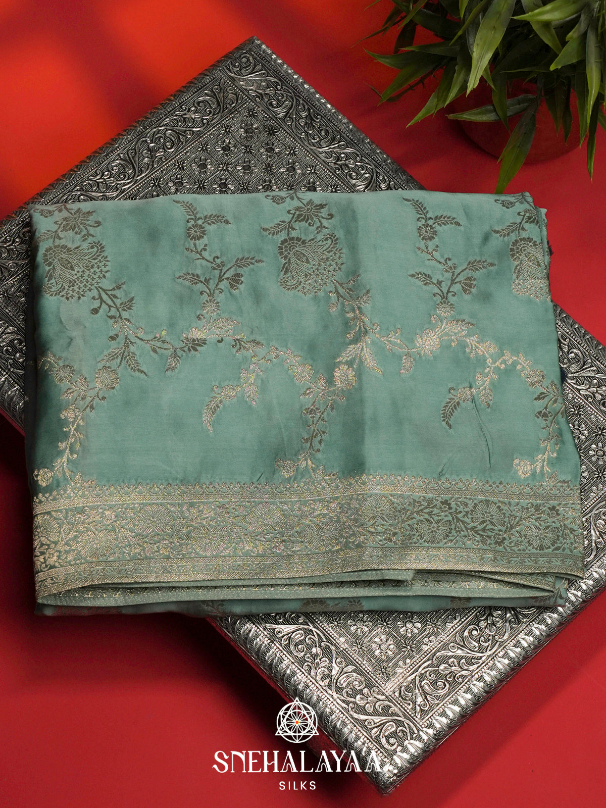 Seafoam Green Banaras Silk Saree