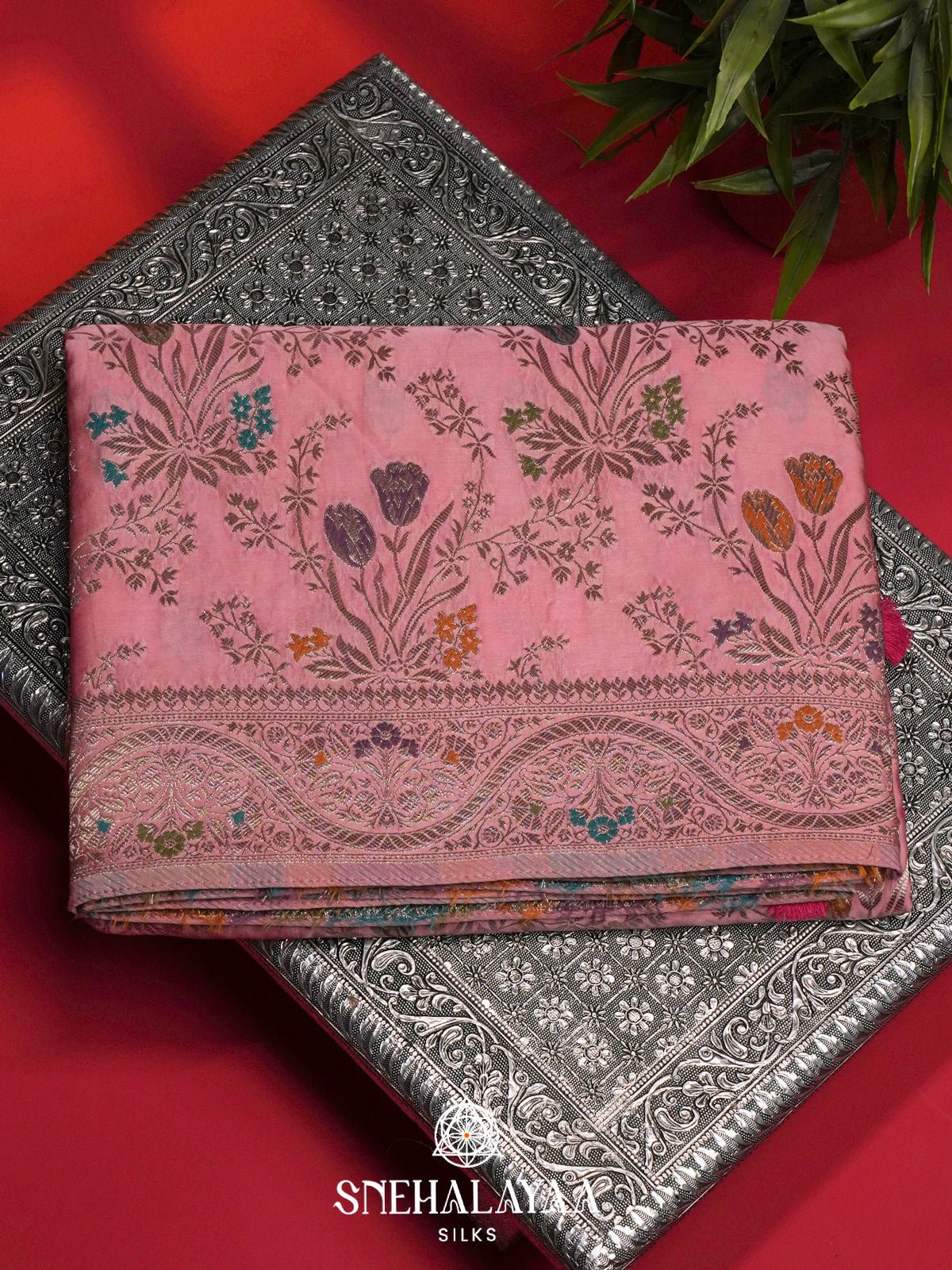 Baby Pink Banaras Silk Saree