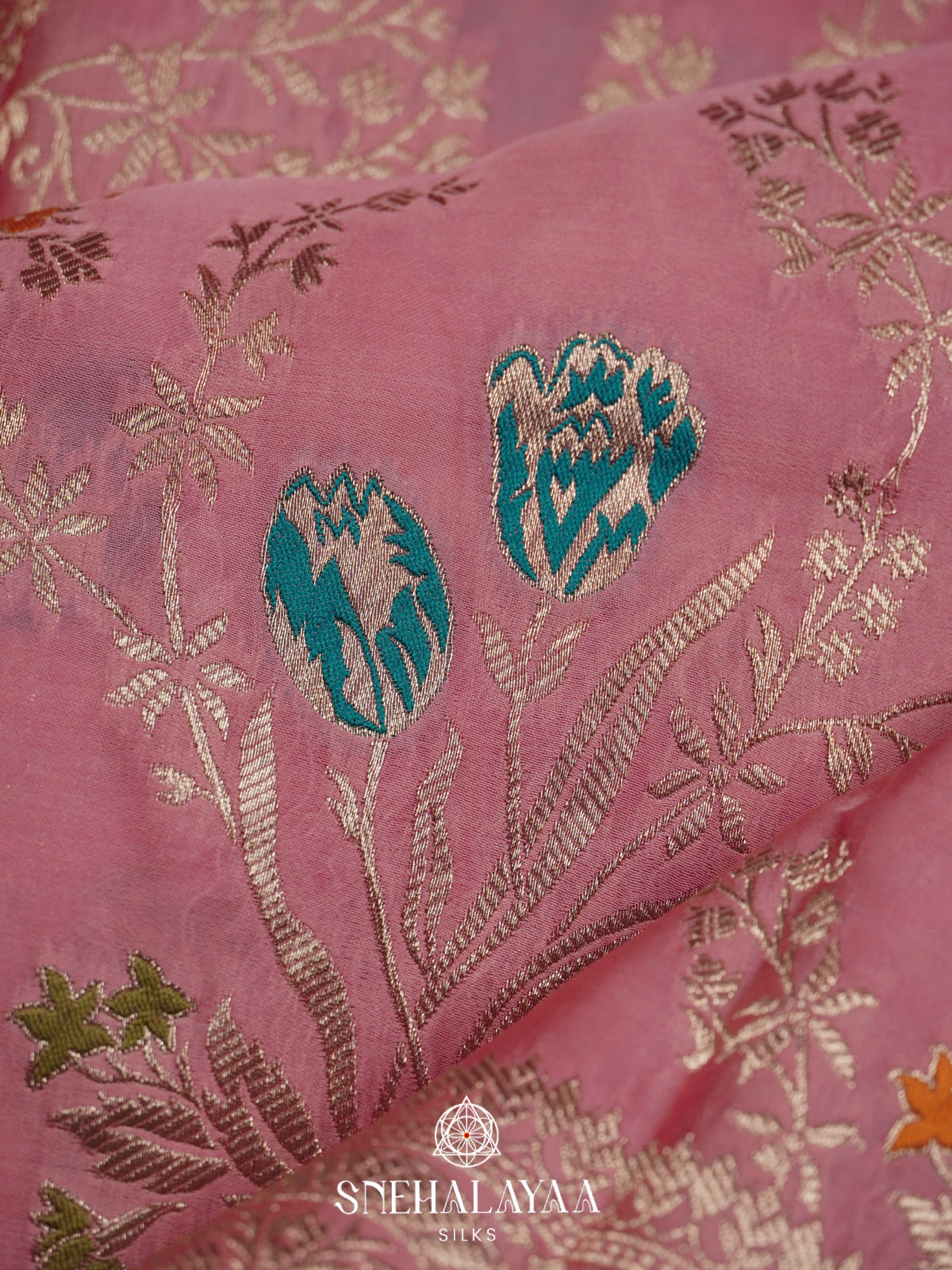 Baby Pink Banaras Silk Saree