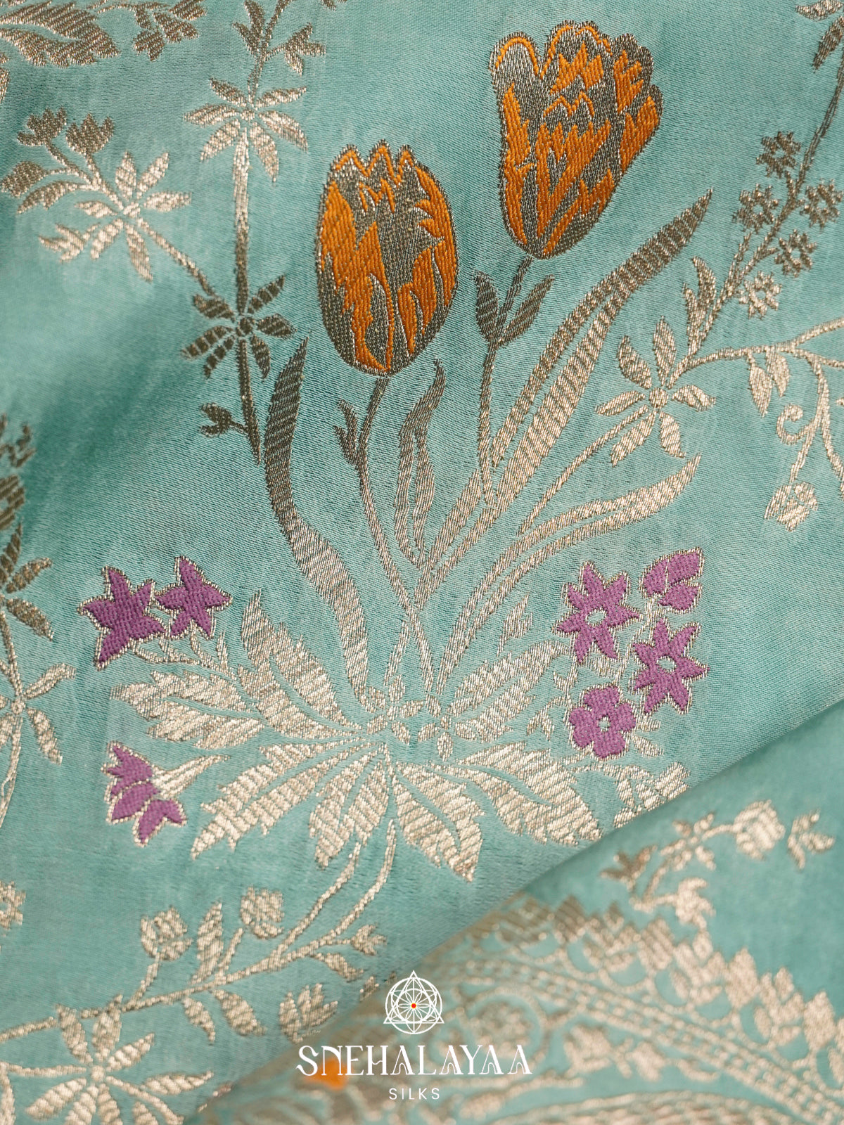 Pale Aqua Banaras Silk Saree
