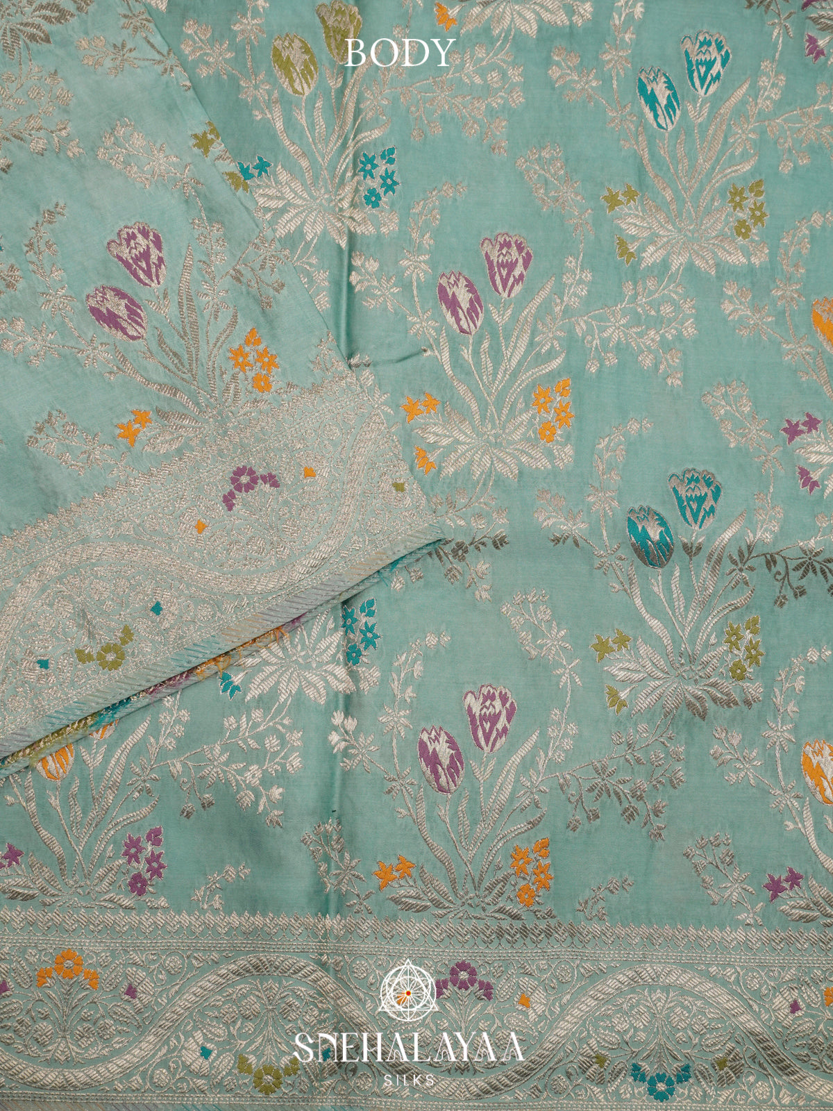 Pale Aqua Banaras Silk Saree