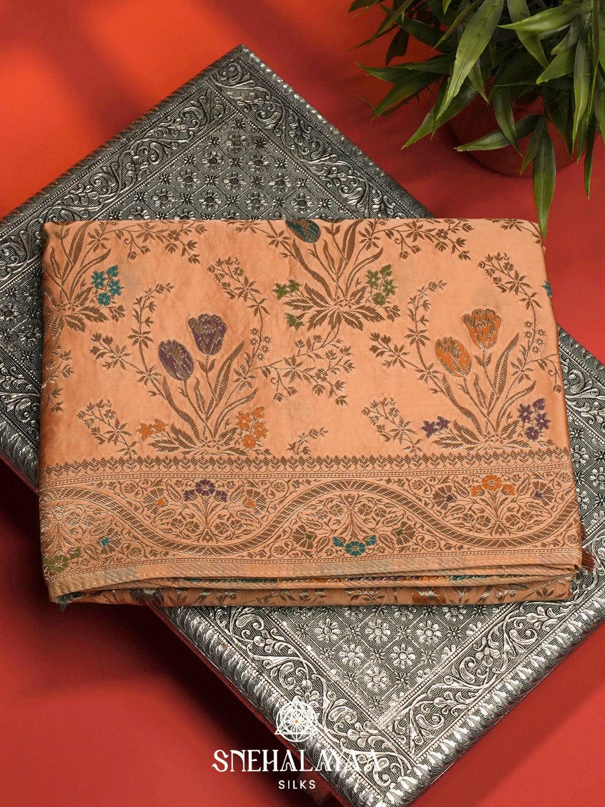 Peach Banaras Silk Saree