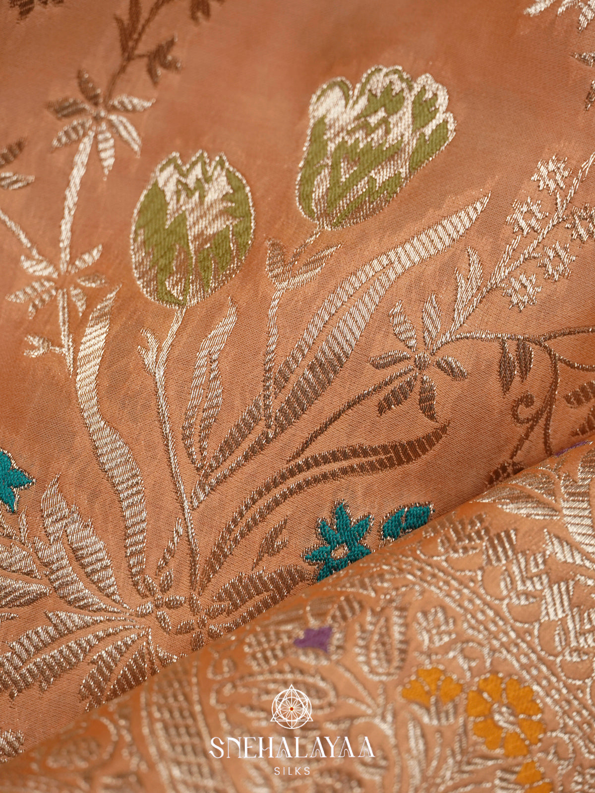 Peach Banaras Silk Saree