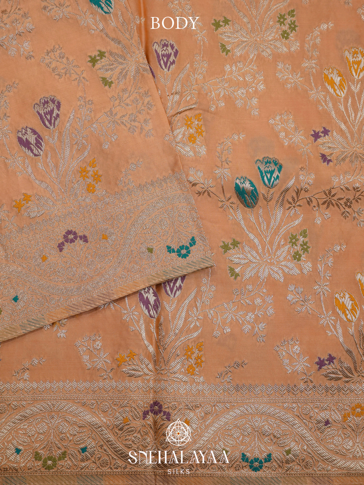 Peach Banaras Silk Saree
