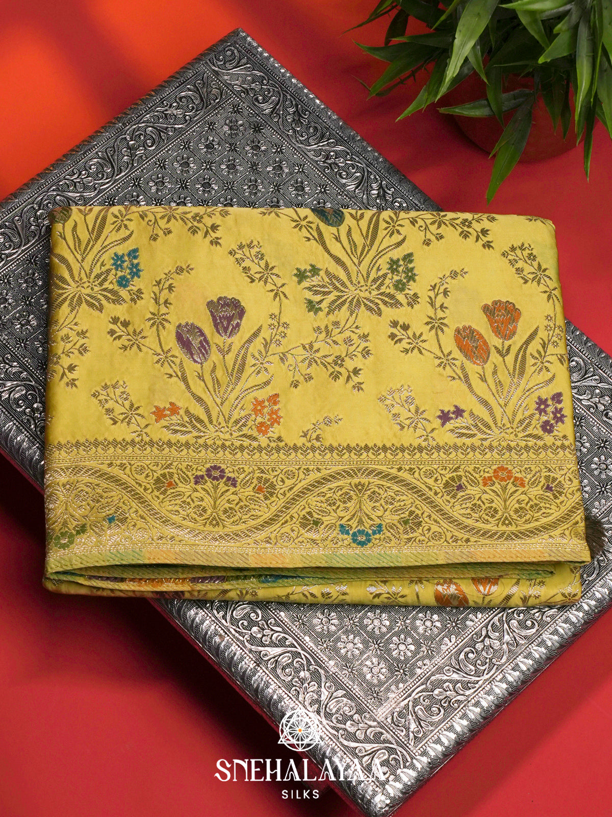 Lemon Yellow Banaras Silk Saree