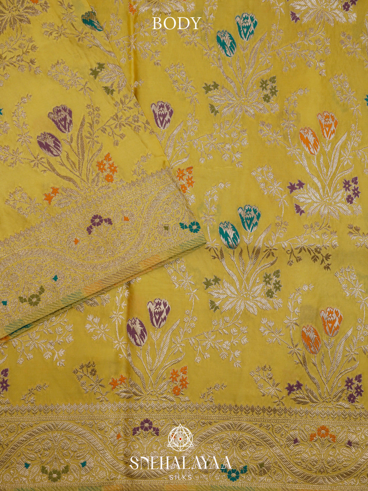 Lemon Yellow Banaras Silk Saree