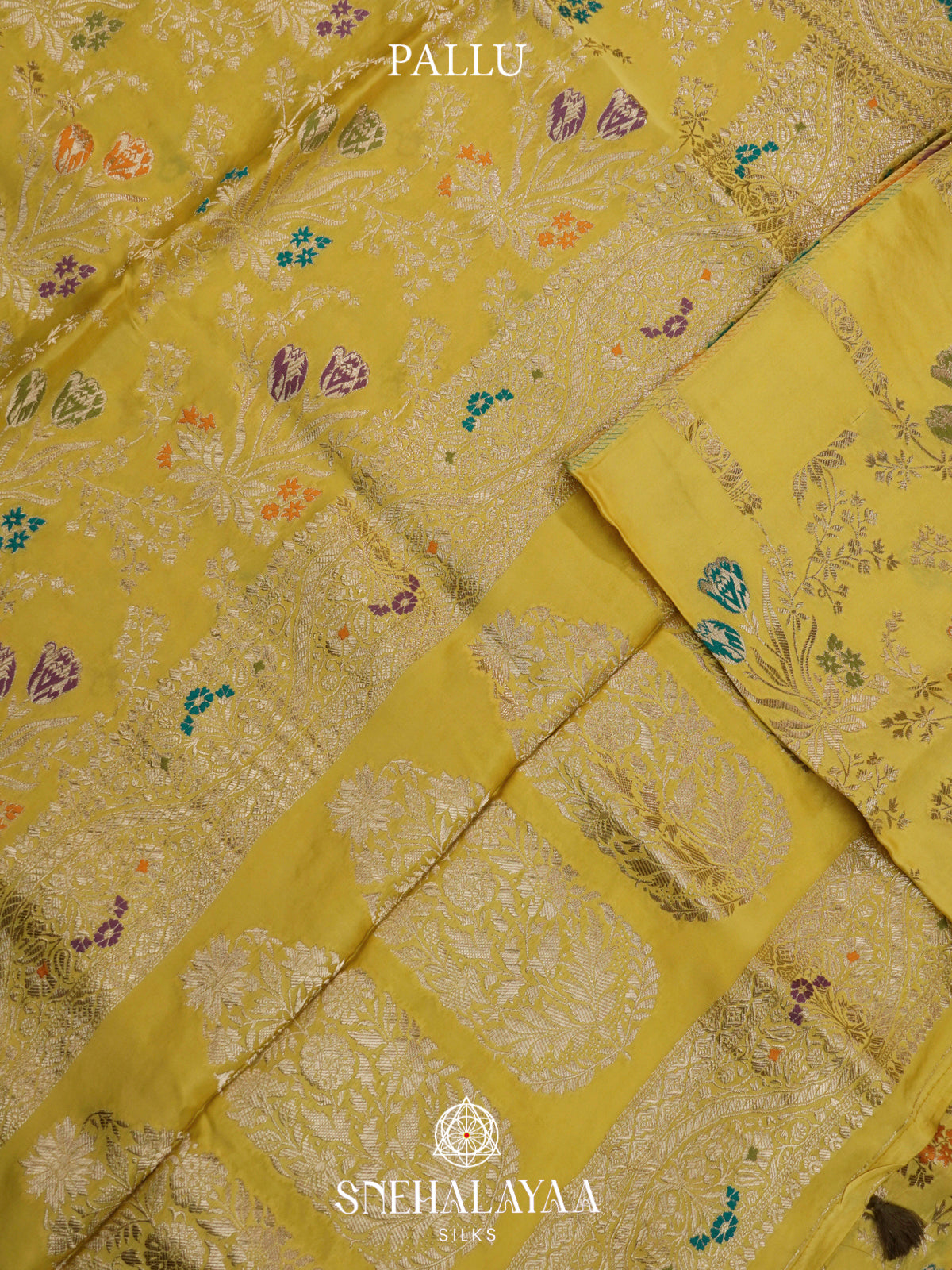 Lemon Yellow Banaras Silk Saree