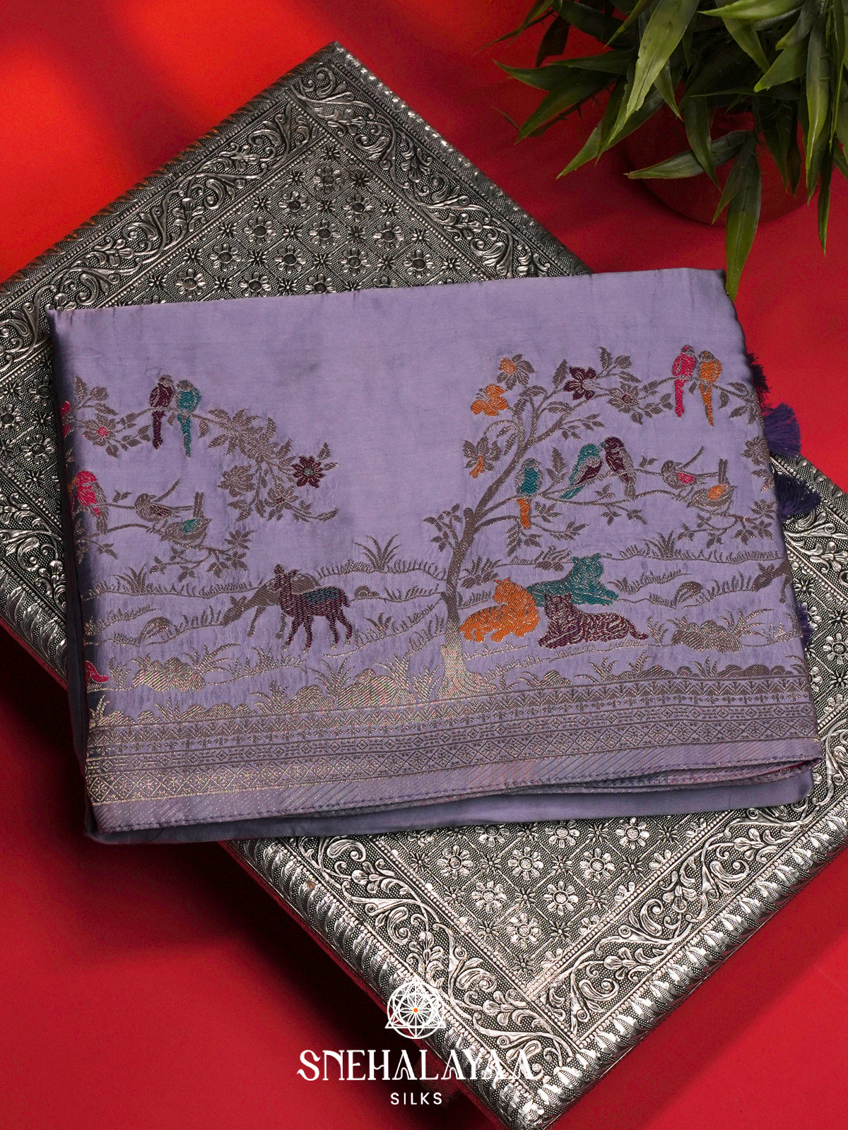 Lilac Banaras Silk Saree