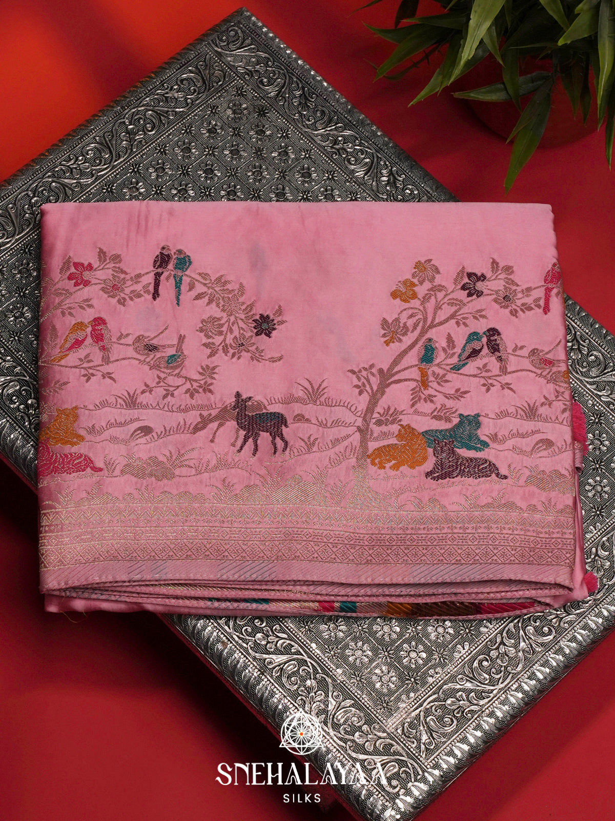 Baby Pink Banaras Silk Saree