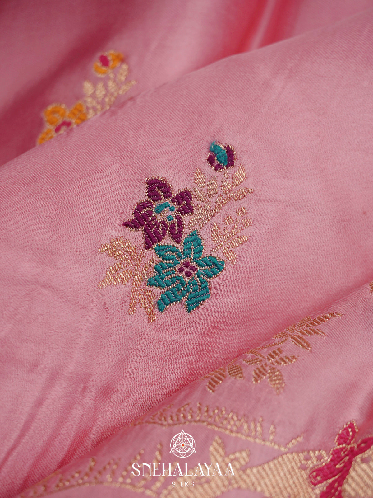 Baby Pink Banaras Silk Saree