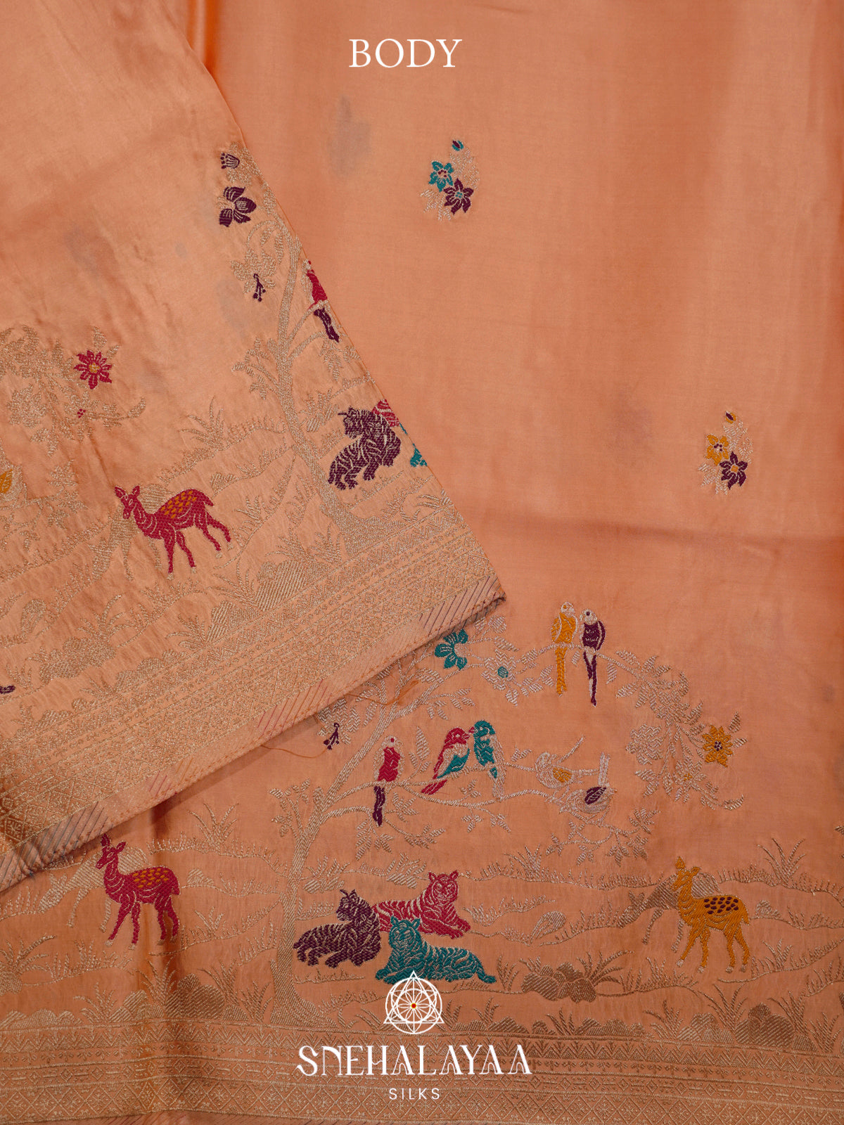 Peach Banaras Silk Saree