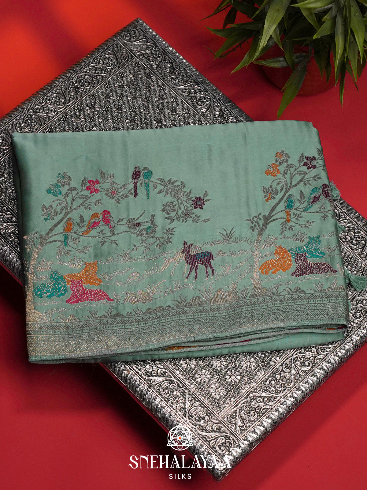 Seafoam Green Banaras Silk Saree