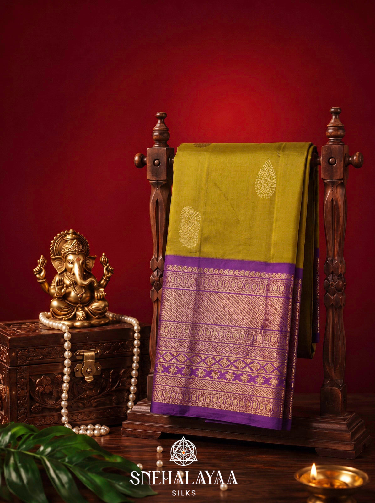 Olive Yellow Kanjivaram Silk Saree