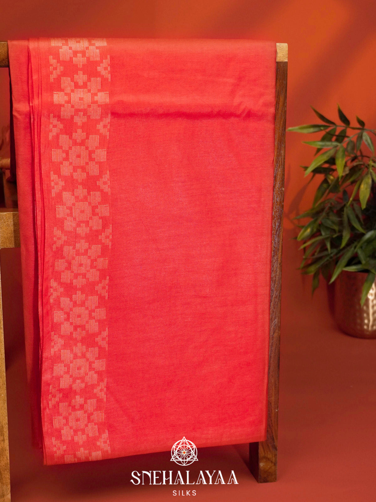 Coral Pink Bamboo Silk Saree