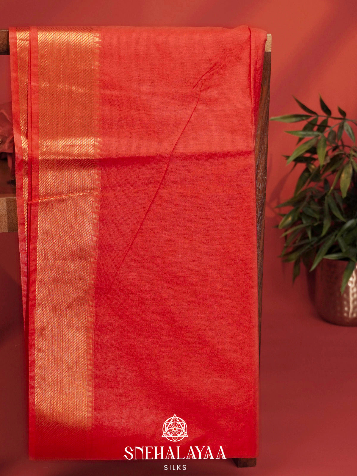 Tomato Red Bamboo Silk Saree