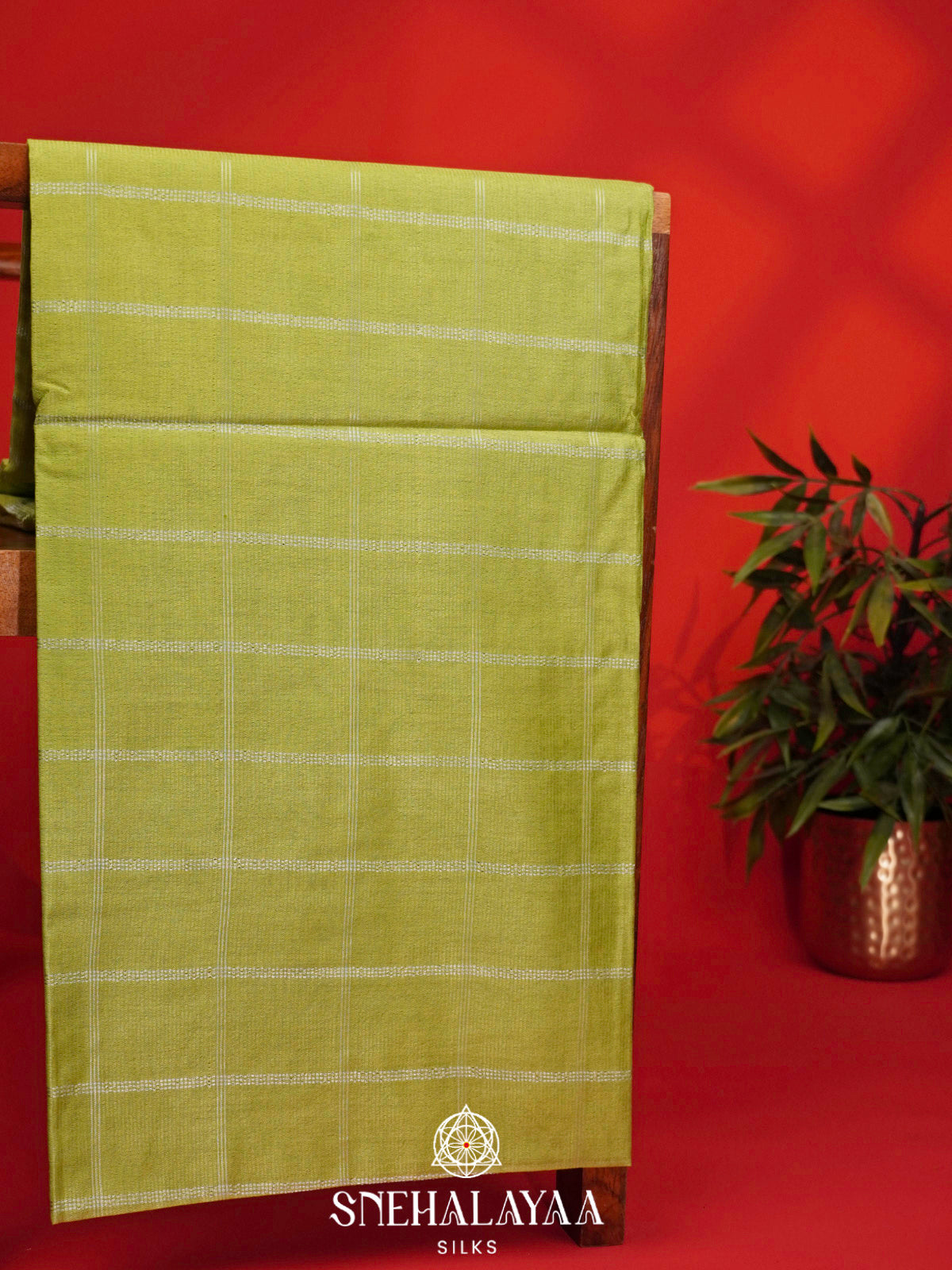Lime Green Bamboo Silk Saree