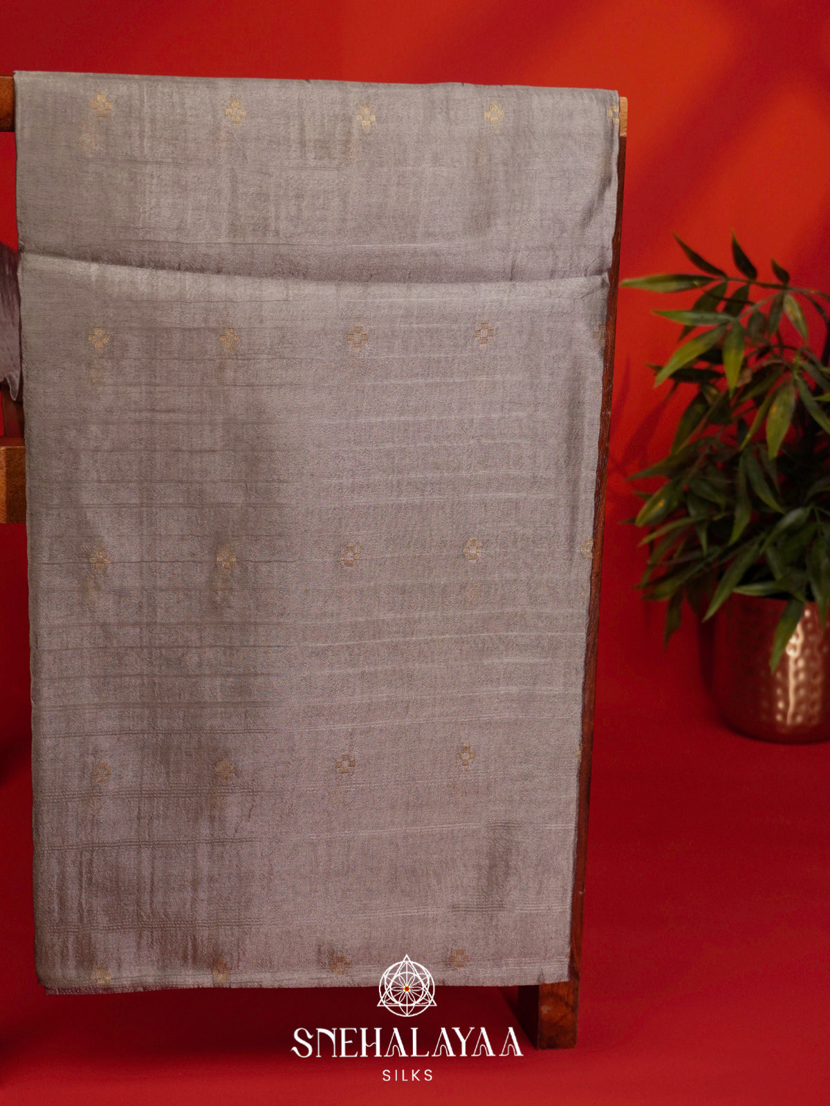 Taupe Tussar Silk Saree