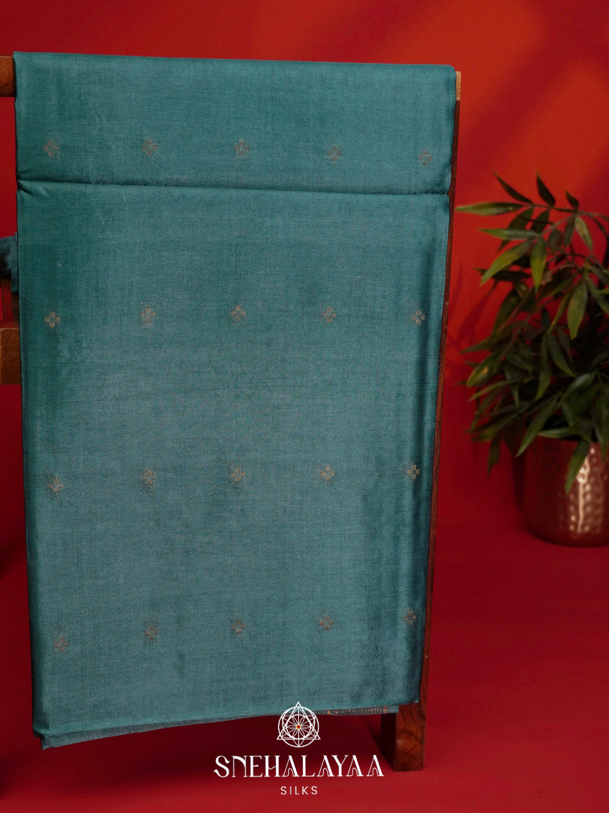 Teal Blue Tussar Silk Saree