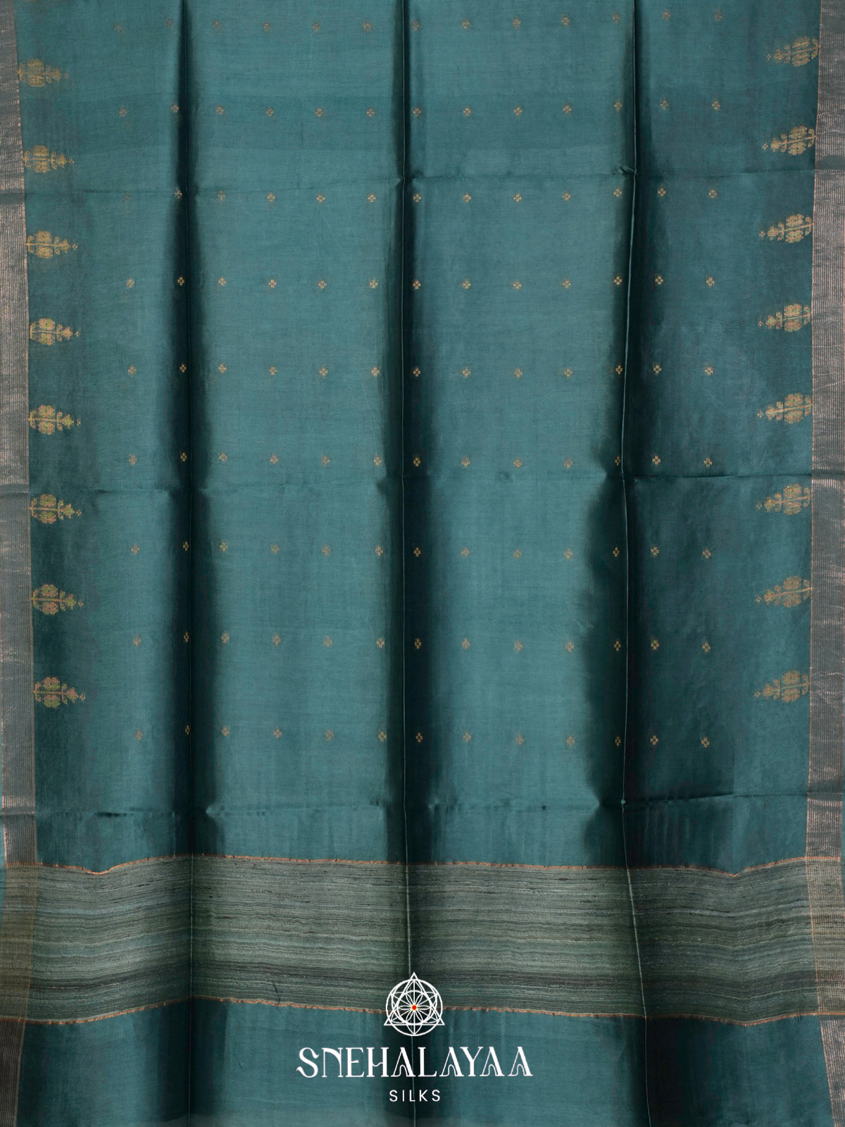 Teal Blue Tussar Silk Saree