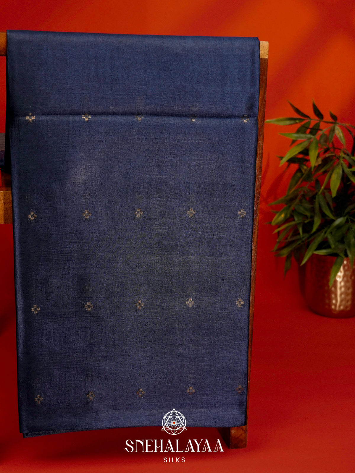 Navy Blue Tussar Silk Saree