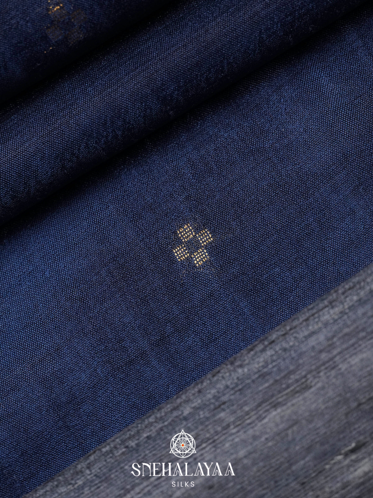Navy Blue Tussar Silk Saree