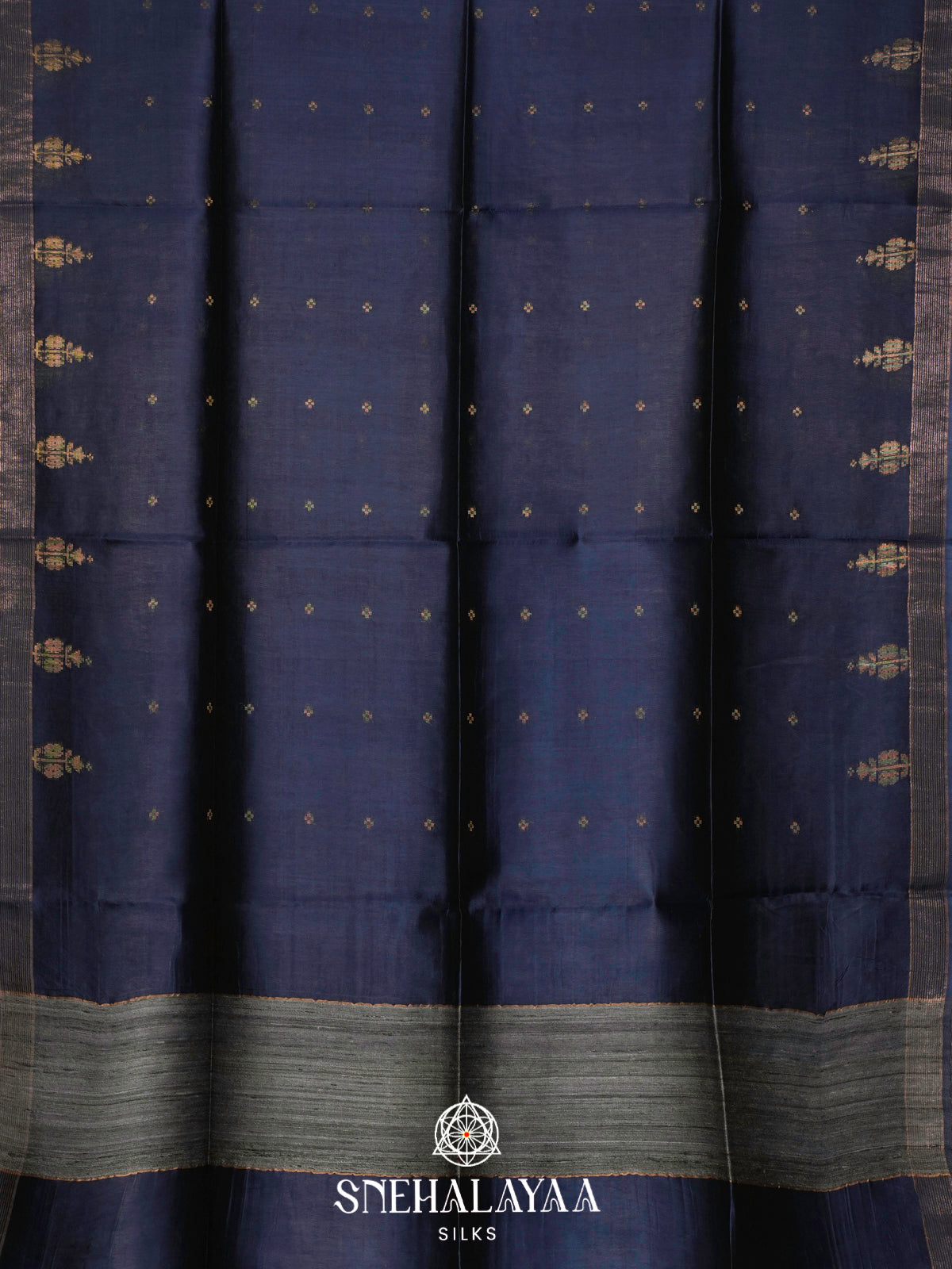 Navy Blue Tussar Silk Saree
