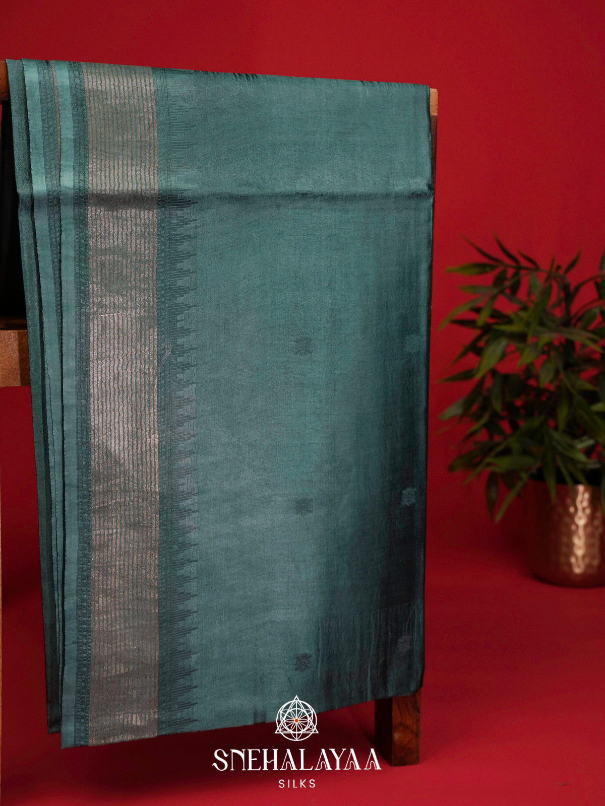 Teal Blue Tussar Silk Saree