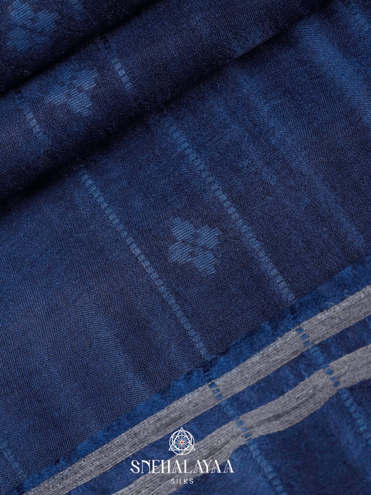 Navy Blue Tussar Silk Saree