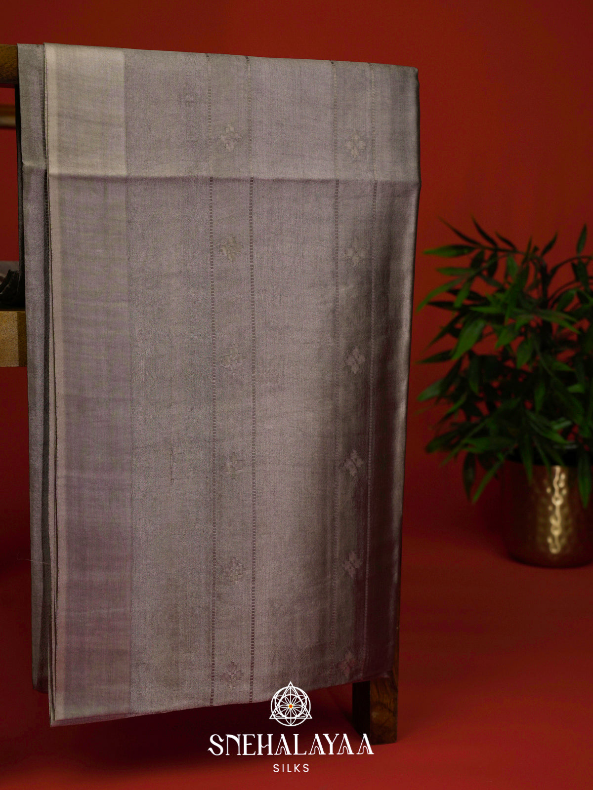 Grey Tussar Silk Saree