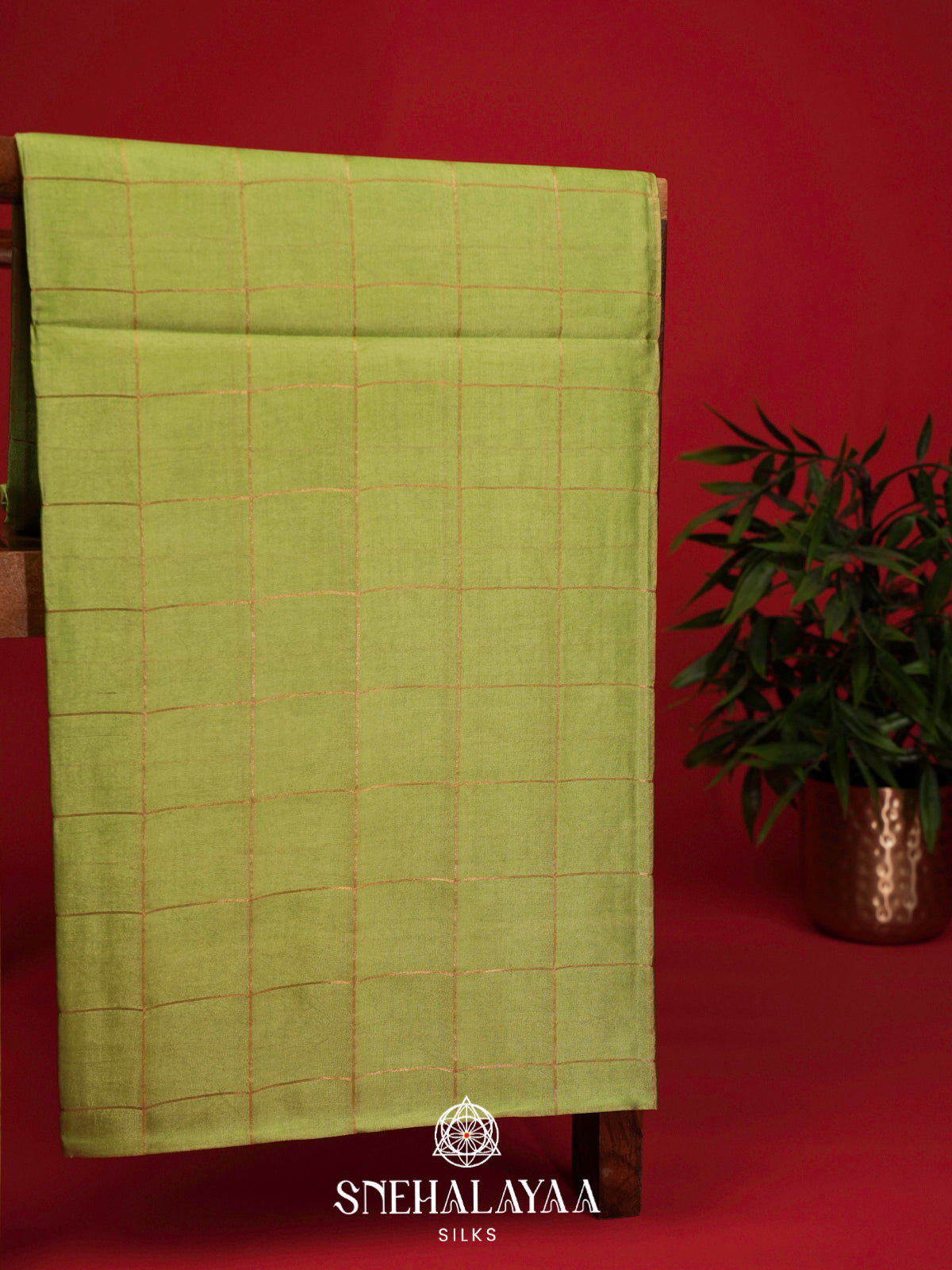 Lime Green Tussar Silk Saree