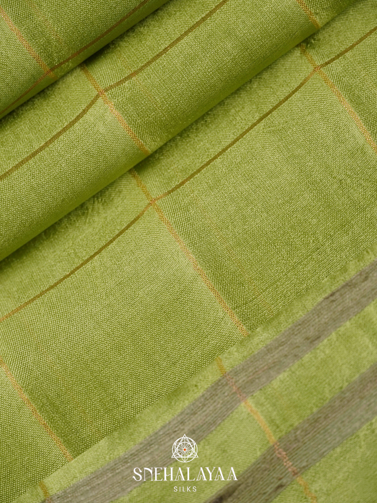 Lime Green Tussar Silk Saree