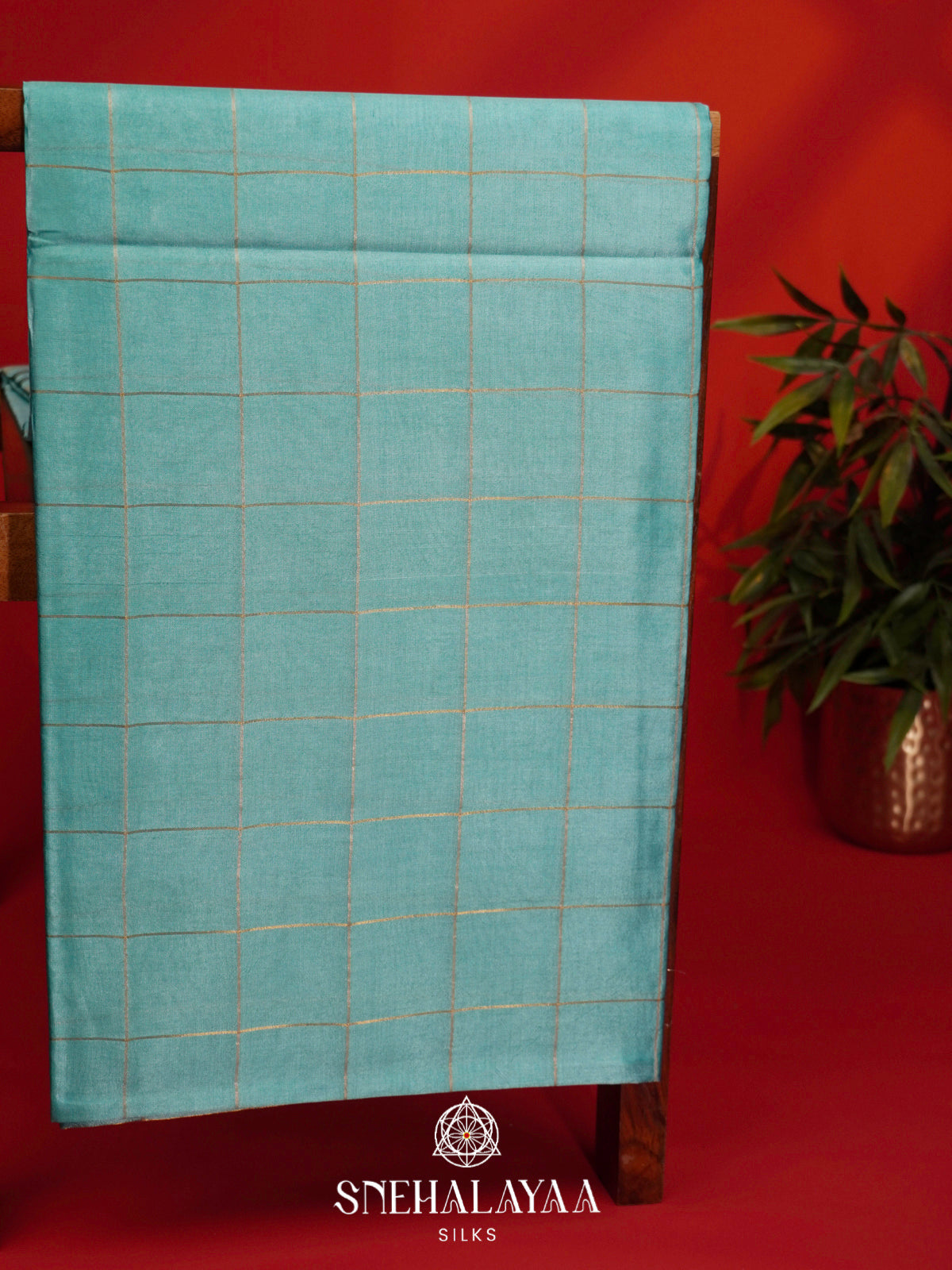 Aqua Blue Tussar Silk Saree