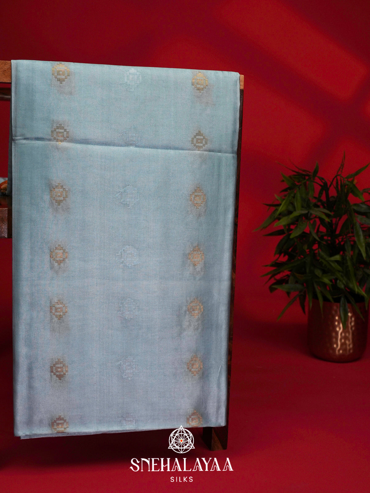 Sky Blue Tussar Silk Saree